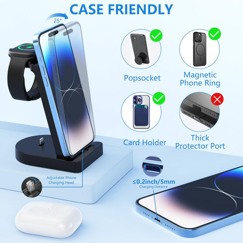 Charging Station for Multiple Devices,Cabepow 3 in 1 Fast Charging Station Dock for iPhone Series 14 Pro Max/13/12/11/X/8 Plus,for Airpods, Wirele...