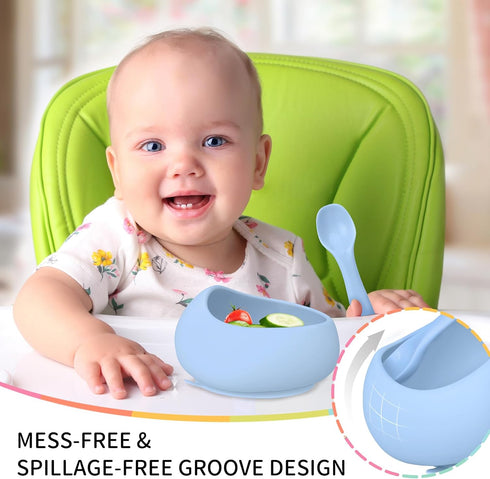Mombella Silicone Suction Bowls for Baby 6 Months Up, Durable Baby Food Bowls and Spoons Feeding Set, reducing meal messes, Non-Slip Design, BPA-F...
