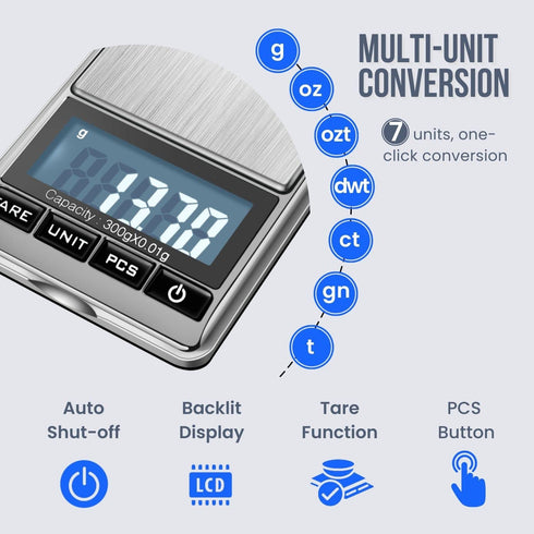 Flexzion Jewelry Small Digital Scale .01 Gram Accuracy - Portable Digital Jewelry Scale Gram & Ounces with 300g Weight Capacity - Micro Scale for ...