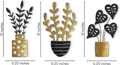 Americanflat Three Metal Plants Wall Décor Set - 6.25x10 Plants as Outdoor Metal Wall Art Decorations - Modern Style Wall Hanging Décor for Patio,...