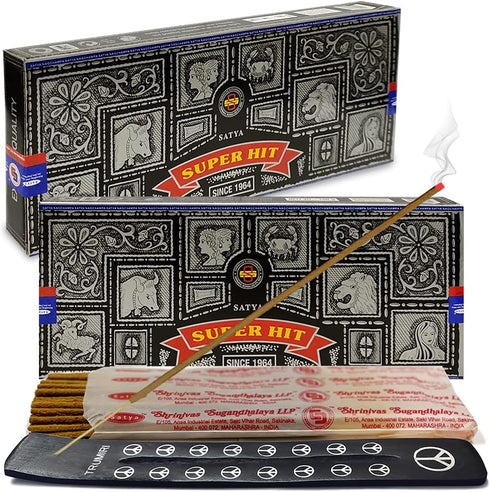 TRUMIRI Incense Stick Holder Bundle with Satya Super Hit 100g Incense Sticks - Pack of 2 (Approx 200 Sticks)...