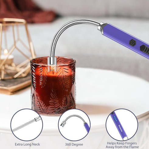Electronic Candle Lighter Arc Windproof Flameless USB Rechargeable Electric Lighter (1 Pack - Purple)...