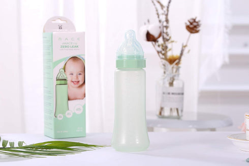 Made in USA aMACEing Zero Leak Baby Bottle with Anti-Colic Vent and Variable Flow, Leak-Proof 10oz (Green)...