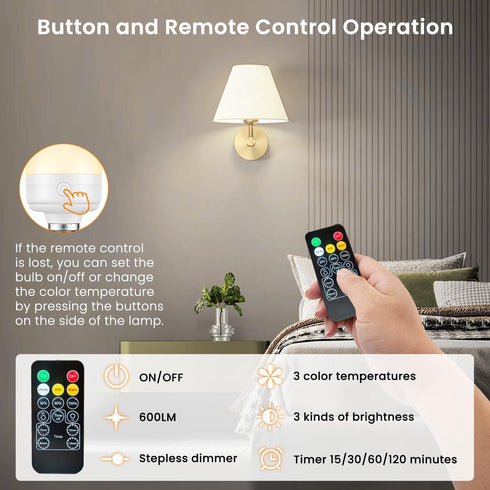 SCOPOW E26 8W Rechargeable Light Bulbs with Remote Control Timer and 3 Color Temperature Rechargeable Battery Operated Light Bulb 600LM Magnetical...