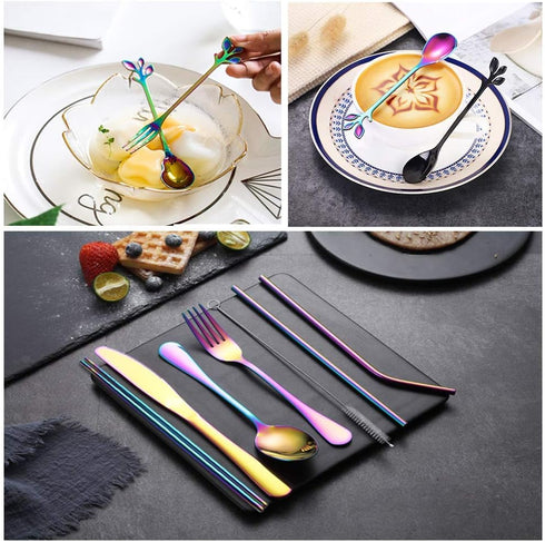 Travel Utensils Set with Case Reusable Stainless Steel Silverware Flatware Set 9 Pcs Portable Cutlery Eating Utensils Set for Lunch Boxes Workplac...