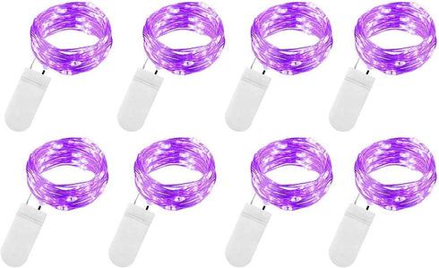 VOOKRY 8 Pack 30 Led Fairy Lights Battery Operated String Lights - 10 ft Purple Waterproof Silver Wire Starry Firefly Moon Lights for DIY Wedding ...