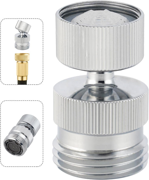 Hibbent Swivel Faucet Adapter Kit, Solid Brass 3/4'' Garden Hose Adapter with Aerator, 360 Degree Kitchen Sink Faucet Aerator Adapter for Female &...