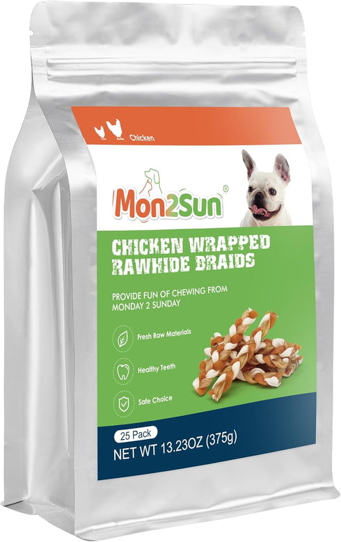 MON2SUN Dog Treats, 5 Inch Chicken and Rawhide Braids, Braided Rawhide Sticks Dog Chew Treats for Small Dogs, Teeth Cleaning and Long Lasting Dog ...
