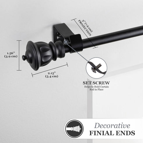 Kenney Kiera Crown Window Curtain Rod, Adjustable Curtain Rod for Windows 28 to 48 Inches, Extendable Curtain Rod Set, Matte Black Curtain Rod...