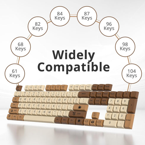 XDA PBT Key Cap, 138 Keys Dye Sublimation Coffee Cat Custome Key Cap Set for Cherry/Gatron MX switches 60 Percent/68/61 Gaming Mechanical Keyboard...