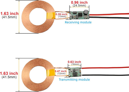 12V 23mm Distance Wireless Charging 5V 100mA~1.2A Output 42mm Coil Wireless Transmitter + Receiver Power Charger Transfer (42mm Coil)......