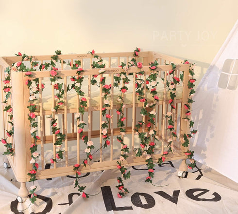 PARTY JOY 5pcs 41Ft Flower Garland Fake Rose Vine Artificial Flowers Hanging Rose Ivy Hanging Baskets Wedding Arch Garden Background Decor (Pink, ...