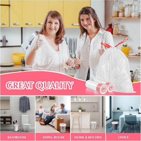 Small Trash Bags 4 Gallon Drawstring-Ryobyo 4 Gallon Trash Bag Extra Strong, Small Garbage Bags 4 Gallon Unscented, Stretchy, Quick Cinch for Bath...