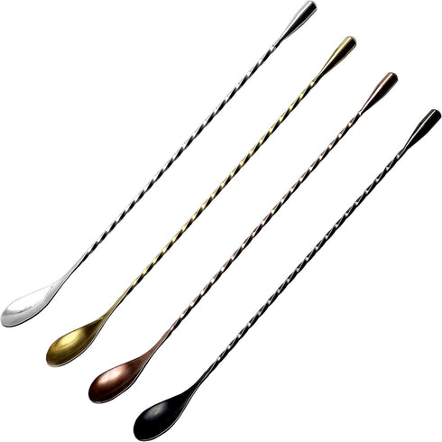 Rippl Cocktail Mixing Spoons - Bar Spoons for Stirring Cocktail Drinks - Bartender Tools for your Home Bar Set - Set of 4 Long Spoons for Stirring...