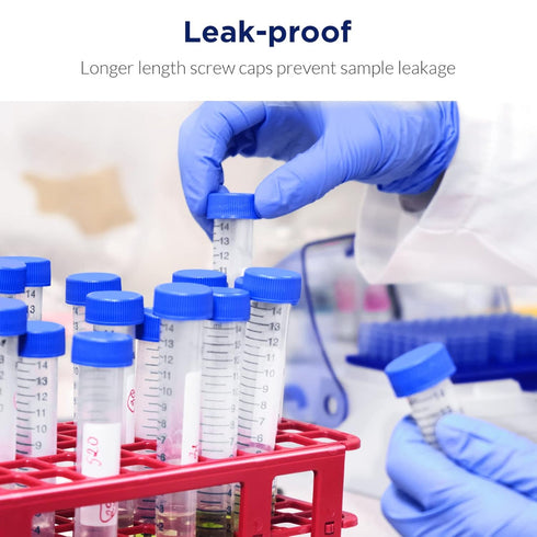 Membrane Solutions Conical Centrifuge Tubes 15mL, 50 Pack Sterile Plastic Test Tubes with Screw Caps, Polypropylene Container with Graduated and W...