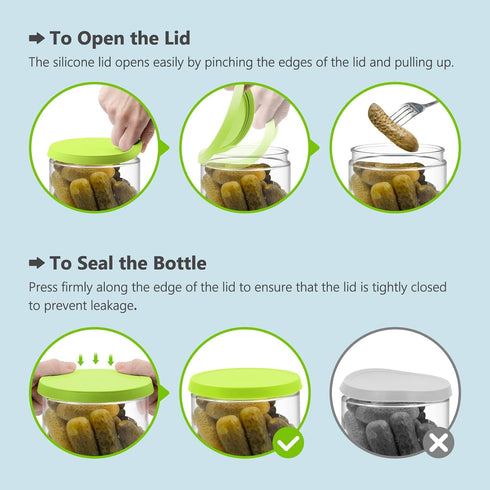 Glass Pickle Jar with Strainer Flip for Pickle Lover - Leakproof Airtight Juice Separator for Olive, Gherkin or Chilli, BPA Free, Dishwasher and R...