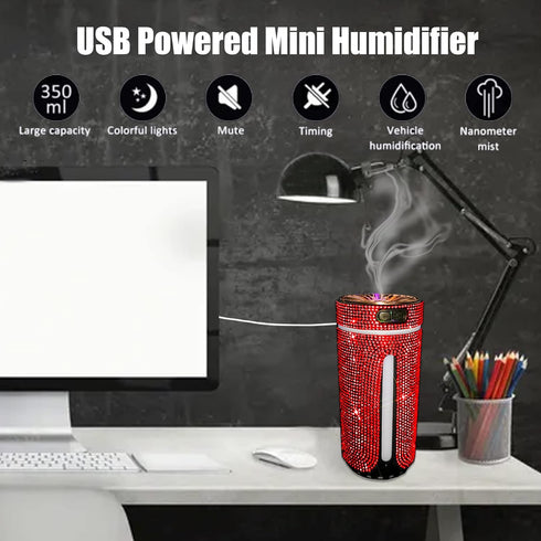 Bling Crystal Car Diffuser Humidifier, USB car essential oil diffuser,Car Diffuser Humidifier Aromatherapy,2 Mist Modes,Portable mini humidifier f...