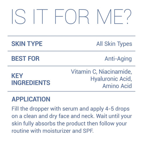 Niacinamide with Hyaluronic Acid Vitamin C Serum For Face, Amino Acid Facial Serum, All Skin Types & Skincare Hydrating, Oil-Free Moisturizing, 1 ...
