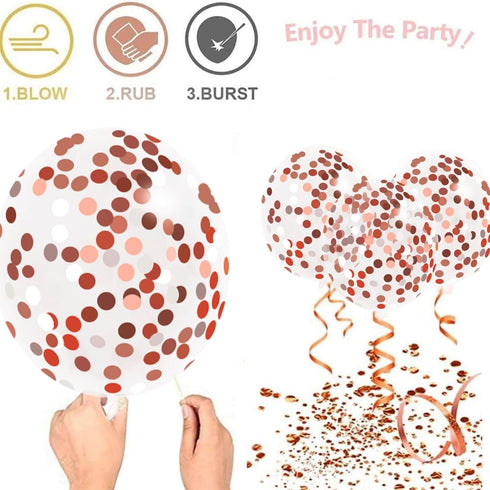 Zesliwy Rose Gold Confetti Balloons, 50 Pack 12 inch White and Rose Gold Latex Balloons with 33 Feet Rose Gold Ribbon for Birthday Party Wedding G...