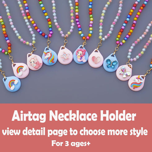 Cute Airtag Necklace Holder for Kids Girls, 2 Pack Love Heart and Rainbow Case Cover for Apple Airtag......