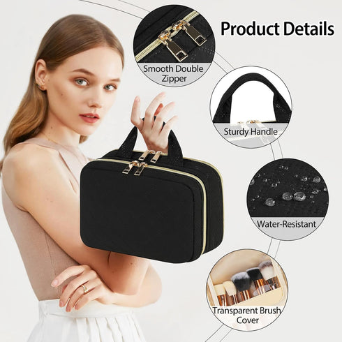 RAINSMORE Travel Makeup Bag Large Capacity Cosmetic Bag Waterproof Makeup Organizer Bag Wide Open Makeup Pouch with Handle Toiletry Bag Make Up Ba...