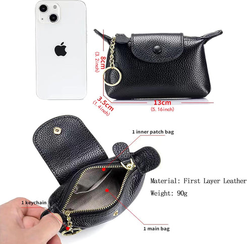 Women's Leather Coin Purse with KeyChain, Small Leather Pouch with Zipper for Women Fashionable Wallet Leather Classic Money Bag(Black), US-Bag-02...