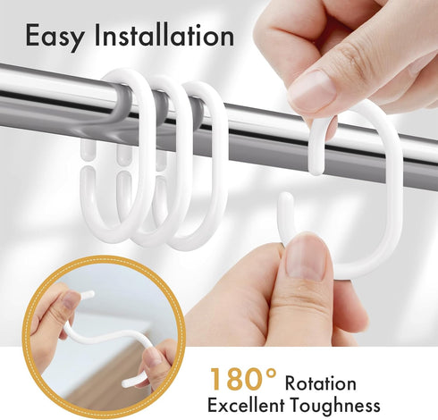 Amazer White Shower Curtain Hooks Rings, 24 Pcs Plastic Shower Curtain Rings, Plastic Shower Curtain Hooks for Bathroom Shower Rod, White Shower H...