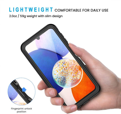 Lanhiem Samsung Galaxy A14 5G Case, IP68 Waterproof Dustproof, Built-in Screen Protector, Rugged Full Body Shockproof Protective Cover, Black/Clea...
