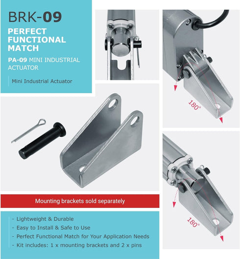 Mounting Bracket BRK-09 for Linear actuators - Made of Iron Steel - Can be Used with Progressive Automations Linear Actuator Model PA-09, PA-10, P...