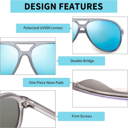 JIM HALO Polarized Aviator Sunglasses Men Women Oversize Plastic Driving Glasses (Matte Transparent Frame/Polarized Blue Lens)...