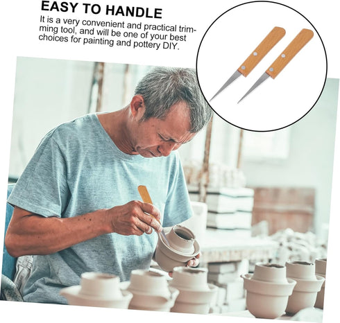 EXCEART 6 Pcs Engraving Patch Wooden Handle Fettling Polymer Clay Tools Polymer Pocket Fettling Japanese Pocket Wooden Clay Tools Art Tool Stainle...