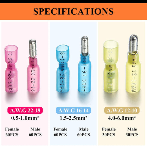 300PCS Heat Shrink Bullet Connectors, Camtek Heat Shrink Female & Male Bullet Butt Connector Insulated Waterproof Marine Crimp Automotive Electric...