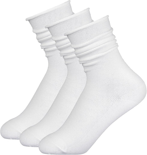 3Pairs White Slouch Socks for Women, Cotton Crew Scrunch Socks with Seamless Toe Slouchy Long White Socks for Women Teen Girls...