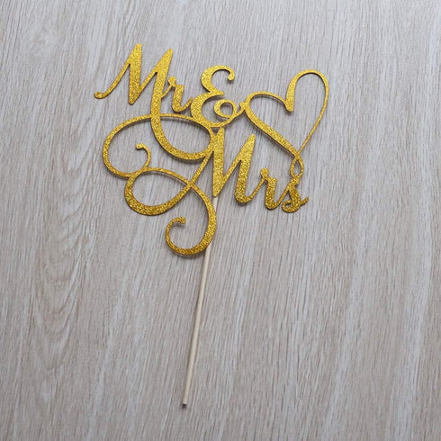 Gold Glitter Mr & Mrs Cake Topper - Wedding, Engagement, Wedding Anniversary Cake Toppers Decorations...