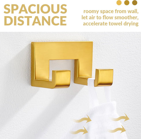 APLusee Brushed Gold Bath Robe Hook, 304 Stainless Steel Double L Shape Coat Hanger, Bathroom Home Accessories...