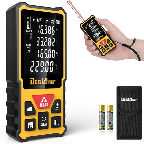 Laser Measure,DEGLASERS 229 Feet Laser Measurement Tool with Dual Angle Display,M/in/Ft Unit Switching,Backlit LCD,Laser Distance Meters for Measu...