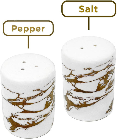 Gold Ceramic Salt and Pepper Shakers with Lids - Modern Salt and Pepper Shaker Set...