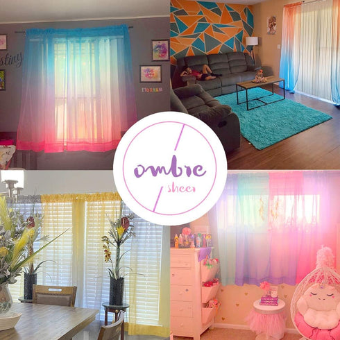 Yancorp 2 Panel Sets Semi Bedroom Curtains 96 inch Length Sheer Rod Pocket Curtain Linen Teal Turquoise Purple Ombre Girls Living Room Mermaid Bed...