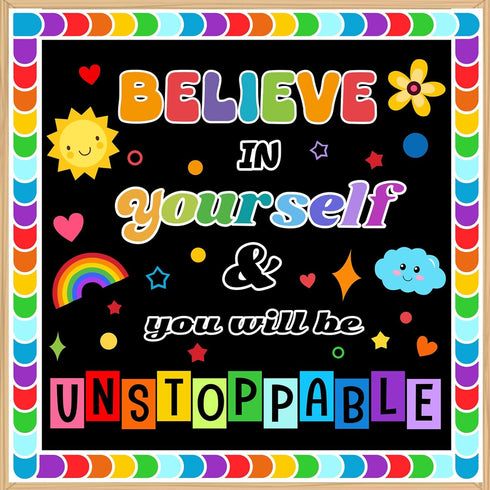 BELIEVE in YOURSELF Classroom Bulletin Board Decoration Set Motivational Cutouts Bulletin Board Wall Door Decor for Kindergarten Preschool Element...