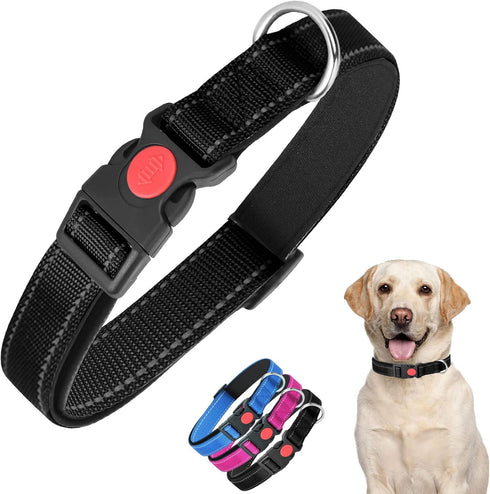 Dog Collar for Large Dogs, Nobleza Adjustable Reflective Boy Dog Collar with Safety Lock and Quick Release Buckle, Durable Nylon Pet Collar with S...