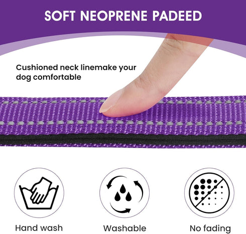 Reflective Dog Collar Padded with Soft Neoprene Breathable Quick Release Basic Dog Collars for Large Dogs Purple Girl...