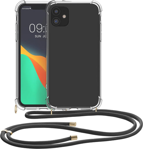 kwmobile Crossbody Case Compatible with Apple iPhone 11 Case - Clear TPU Phone Cover w/Lanyard Cord Strap - Transparent/Black...