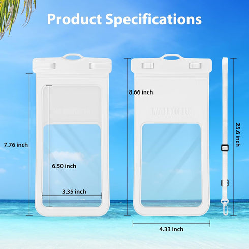 Universal Waterproof Phone Pouch, Waterproof Phone Case Fits up to 7 inch Phones, 17Inch Neck Lanyard Phone Pouch, Phone Dry Bags for Vacation Bea...