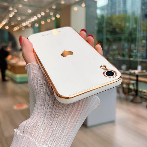Teageo Compatible with iPhone Xr Case for Women Girl Cute Love-Heart Luxury Bling Plating Soft Back Cover Raised Full Camera Protection Bumper Sil...
