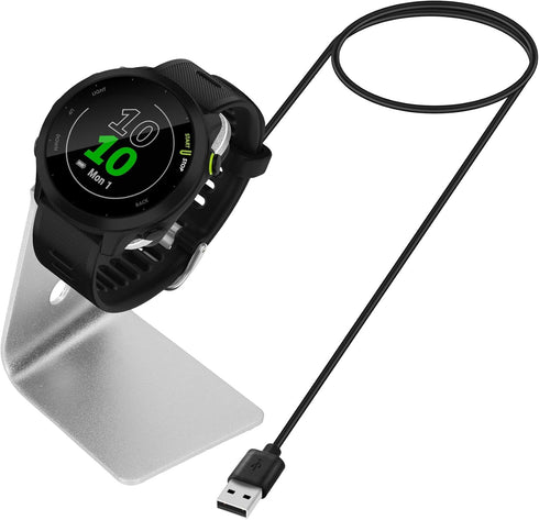 kwmobile Charging Station Compatible with Garmin Forerunner 55/255 / 255 Music/vivoactive 5 - Charger Dock Metal Stand with Cable - Black/Silver...