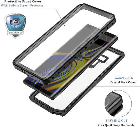 Lanhiem for Galaxy Note 9 Phone Case, IP68 Waterproof Dustproof Shockproof Case with Built-in Screen Protector, Full Body Underwater Protective Cl...
