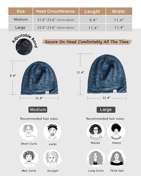 YANIBEST Silk Satin Bonnet Hair Wrap for Sleeping, Adjustable Slouchy Beanie for Women, Silk Lined for Curly Hair and Braids, Blue...