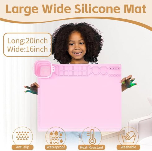 Silicone Craft Mat with Collapsible Cup - 20"X16" Non-Stick Surface for Painting, Sculpting, and Resin Hot Glue Projects-Ideal for Adults and Kids...