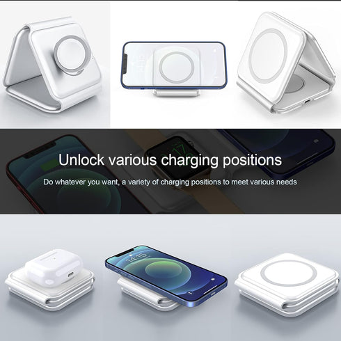 Wireless Charger,3-in-1 Foldable Wireless Charger-Fast Travel Charging Station for iPhone 15/14/13/12 Series,iWatch,and AirPods-Wireless Charger...