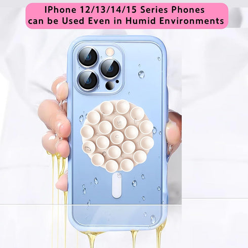 omee Magnetic Suction Cup Phone Mount, Silicone Suction Phone Case Stand for iPhone 15/14/13/12 Series, Mirror Shower Phone Holder, for TikTok Vid...